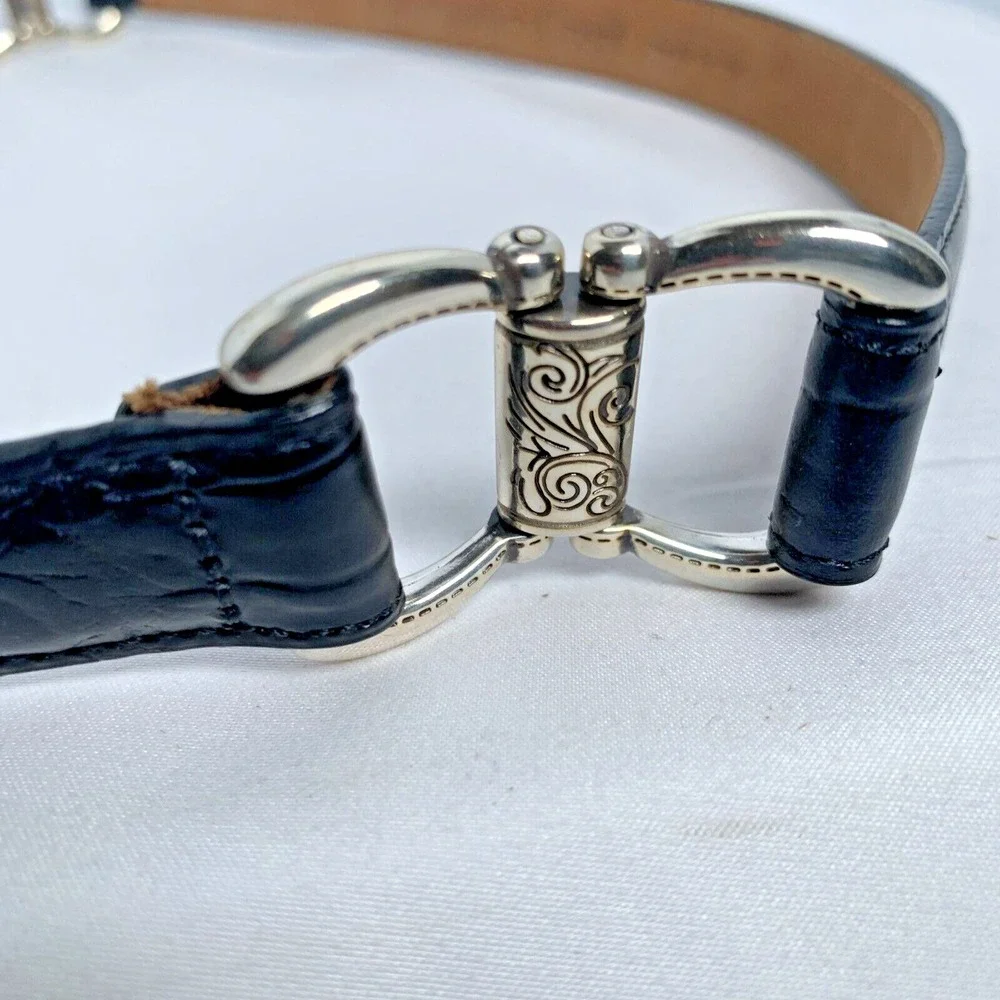 Coldwater Creek Belt Black Leather Metal Hardware Chain Links Sz S Lagenlook Y2